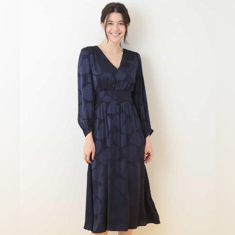 Tara Jarmon Elegant Feminine Chic Timeless Satin Heart Midi Dress 36/ US 4